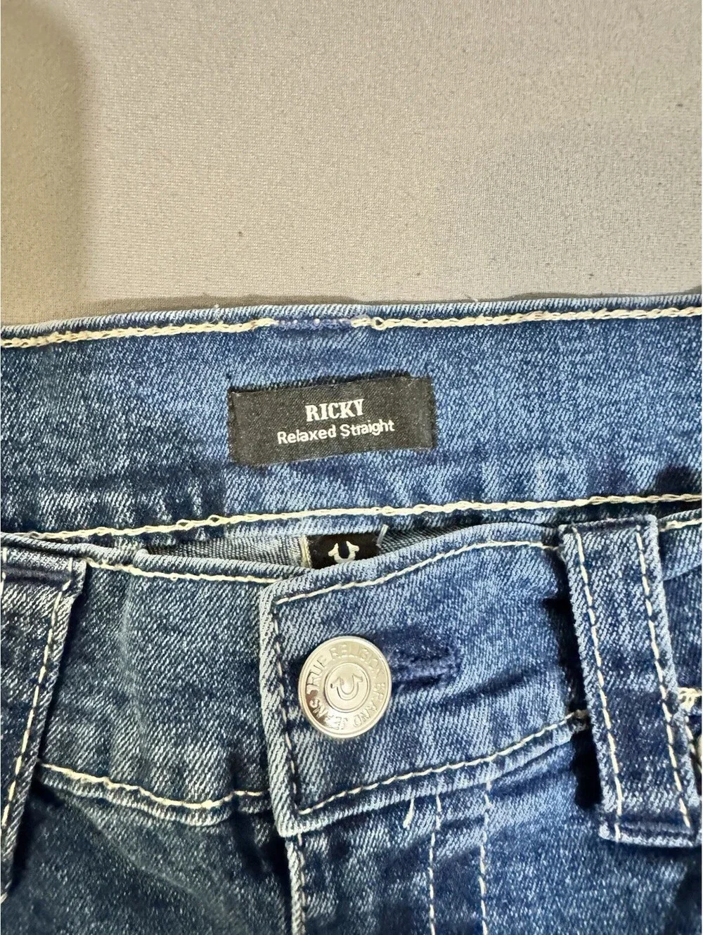 True Religion Ricky Jeans Mens 32 Light Wash Relaxed Straight Flap Pocket
